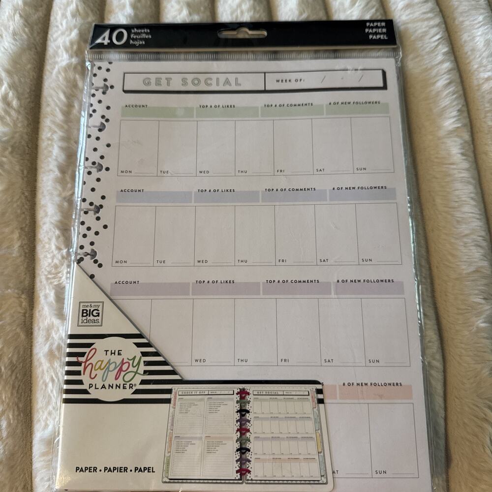 Happy Planner Get Social Sheets Social Media Tracker Fill Refill 40 Sheets New